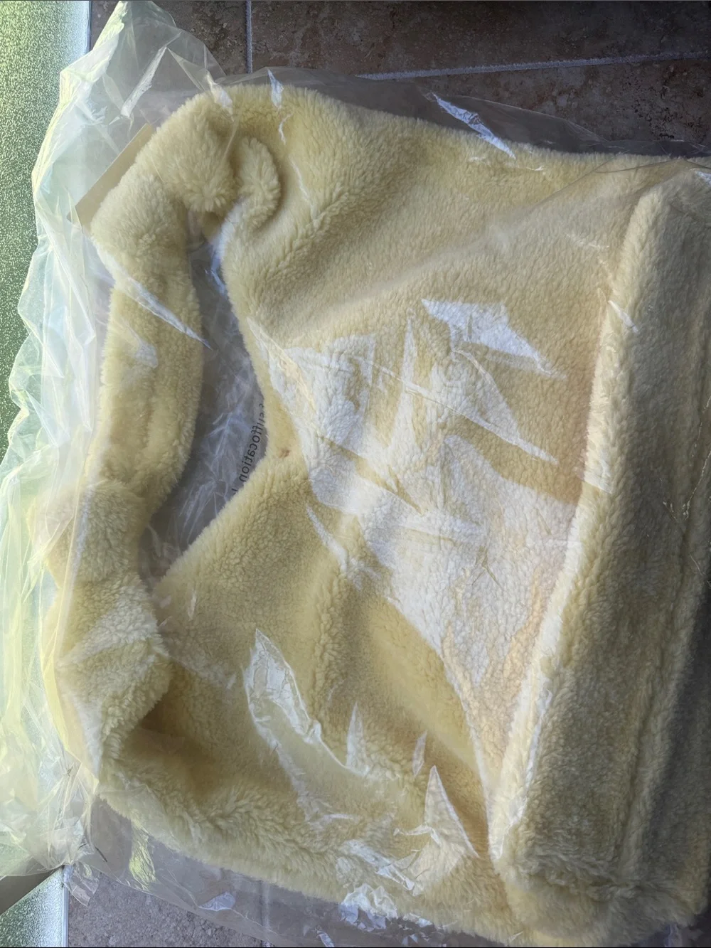 Anthropologie Love Knot Slouchy Bag Sherpa Fleece Edition Lemon Yellow Zip Pouch